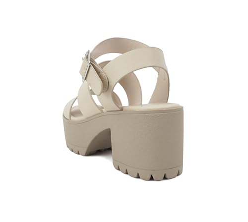 Image of Soda ACCOUNT ~ Women Open Toe Two Bands Lug sole Fashion Block Heel Sandals with Adjustable Ankle Strap
