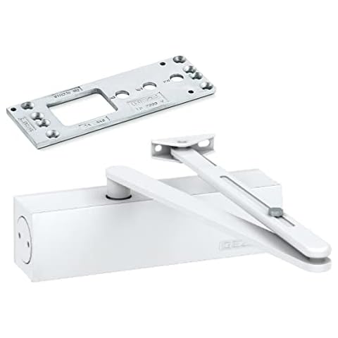GEZE Weiß TS 2000 V BC Gestängetürschließer für einflügelige Türen bis 1250 mm Flügelbreite mit Gestänge und Montageplatte / Set 3 in 1, White Cover