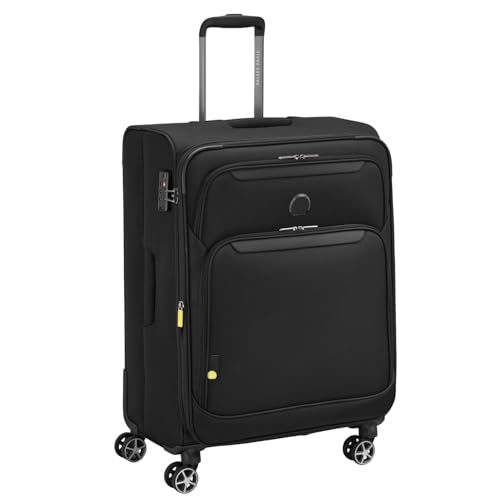 Image of DELSEY PARIS Jennifer 82 cms Large Check-in Polyester Soft Sided 8 Wheels and Expandable Spinner Suitcase /Trolley Bag for Travel with TSA Lock- Black