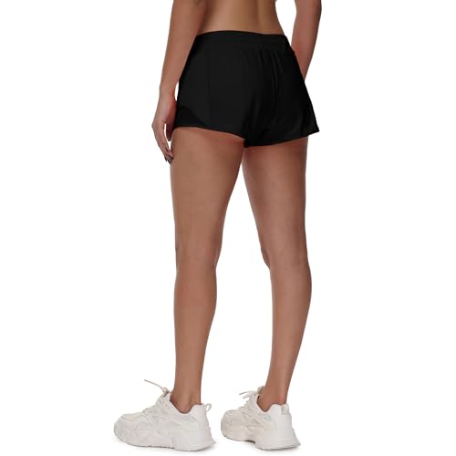 MCEDAR Women's Running Shorts Low Waisted 2.5"，Lightweight Active Workout Quick Dry Gym Athletic Sports Shorts Zip Pocket2