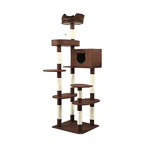 キャットタワー 据え置きタイプ 大型猫 全高177cm ネズミおもちゃ付き 広い見晴台 猫ハウス 運動不足解消 安定性 お手入れ簡単 多頭飼い (ブラウン)