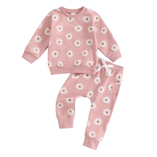 XIXIMAON - Conjunto de ropa para bebé, niña, suéter, manga larga y pantalones de correr, 2 piezas, traje de otoño e invierno, estampado floral, rosa, 6-12 Meses
