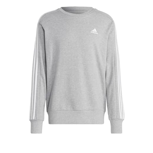 adidas Essentials French Terry 3-stripes Sweatshirt Hombre, Medium Grey Heather, S
