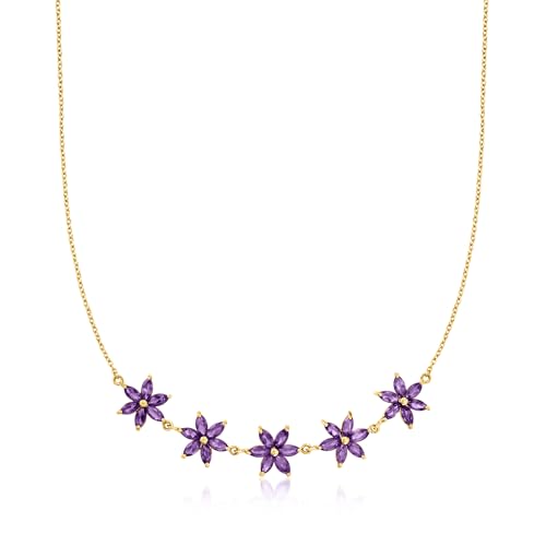 Ross-Simons 4.00 ct. t.w. Amethyst Flower Necklace in 18kt Gold Over Sterling. 18 inches