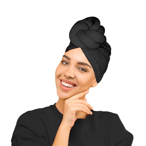 LVBGQVL Women Turbans and Head Wraps Women African Turban Flower Knot Pre-Tied Bonnet Beanie Cap Headwrap Black