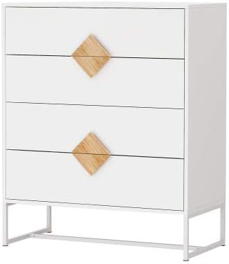 Miniatura 8 de Voohek Cómoda blanca con diseño de mango cuadrado moderno y ancho con cajones mesita de noche marco de madera maciza para dormitorio armario entrada