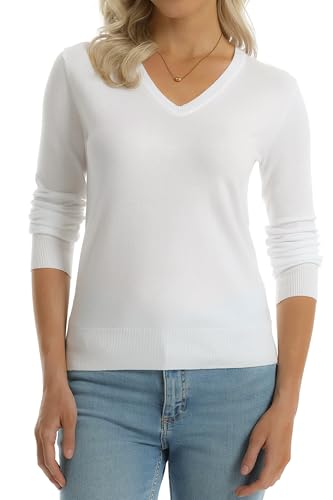 Image of QUALFORT Women's Sweaters Long Sleeve Soft Lightweight Basic Knitted Pullover Sweater