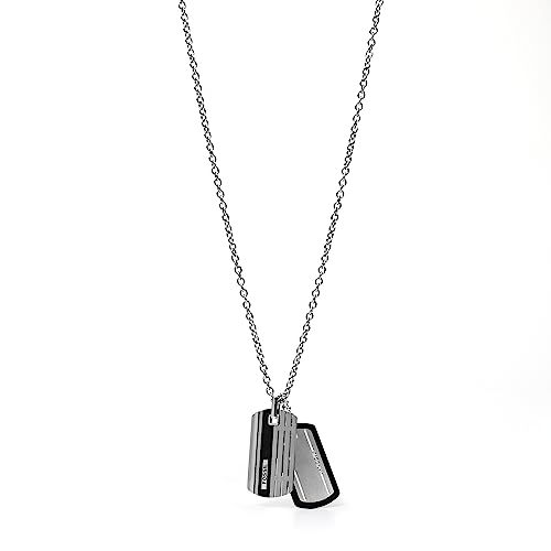 Collier homme Fossil acier inoxydable hypoallergénique et agate ajustable
