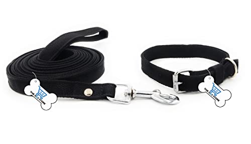 Image of Dog Training Lead 10.FT Long Rope Cotton Nylon Webbing Recall Obedience Line Leash for Pet Best for Small to Medium Breed Dogs (10.Feet Leash & Collar 0.75 inch, Black)