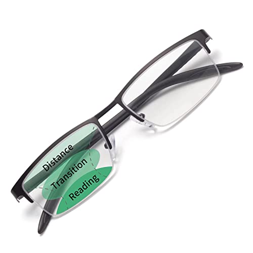Amorays Gafas de lectura multifocal progresiva Rectangular Vintage Gafas ultraligeras TR Marco 5106, Negro , +3.00 Cover