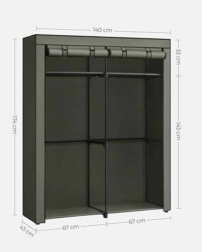 Miniatura 5 de Songmics Armario De Tela, Armario Portátil Con Barras Para Colgar, Perchero, Plegable, Guardarropa, Para Dormitorio, Estudio, 140 X 43 X 174 Cm, Verde Salvia Ryg002c02