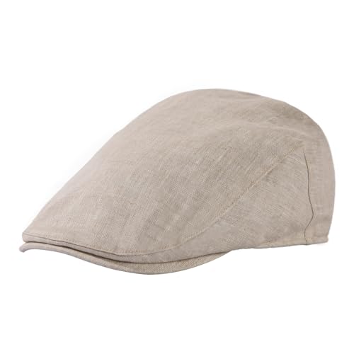 TOP-EX 100% Leinen Schiebermütze Herren Baskenmütze Mütze UPF 50 Sonnenschutz Sonnenhut Sommer Schirmmuetze Newsboy Cap 95557-Pures Beige XXL extra groß