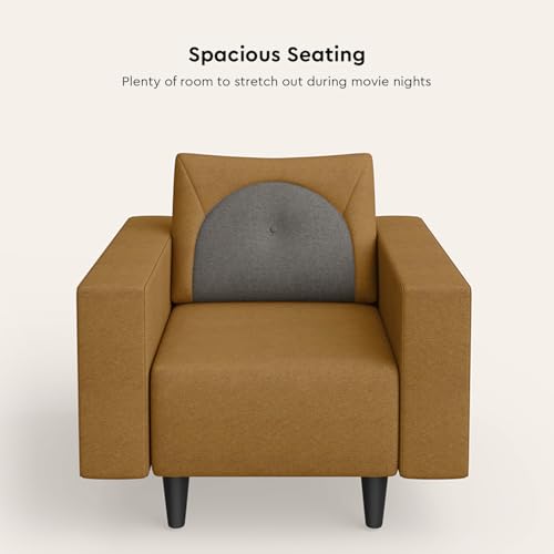 Image of Interio by Godrej Sofa Cresco 1-Seater Fabric Sofa for Living Room, 3-Years Warranty, Solid Wood (Camel and Taupe)