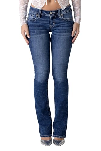 Miss Me Women's Frankie Wing Embellished Faux Flap Pockets Low-Rise Bootcut Jeans2