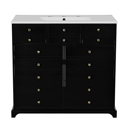 aphrophina Maximize Bathroom Storage with 36'' Vanity Set, Soft-Closing Doors, 2 Drawers, Stylish Black Design