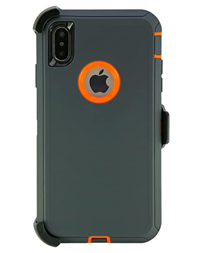 Wallskin Case For Iphone Xs Max (6.5”) Heavy Duty Full Body Military Grade Drop Protection Carrying Cover Holder | Holster For Men Belt With Clip Stand – Dark Gray/Orange #TOP10