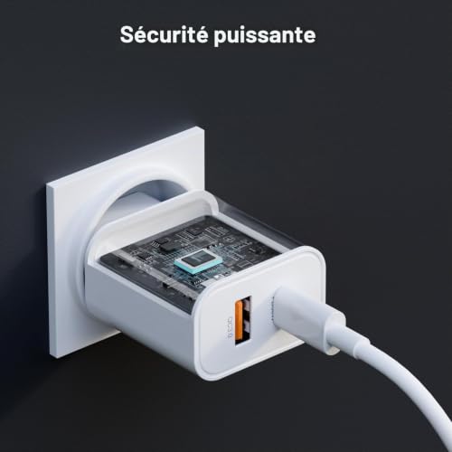 30W Chargeur Rapide pour iPhone, Chargeur USB C 2 Ports PD 3.0 avec câble Type-C vers L de 2m, Lot de 2 pour iPhone 14/13/12/11【Pro Max Plus】/Mini/SE/XS/XR/X/8/7/6/5/iPad/AirPods – vue 2