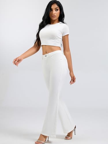 Flare Bell Bottom Jeans for Women Mid Low Rise Slim Vintage Washed Bootcut Denim Pants4