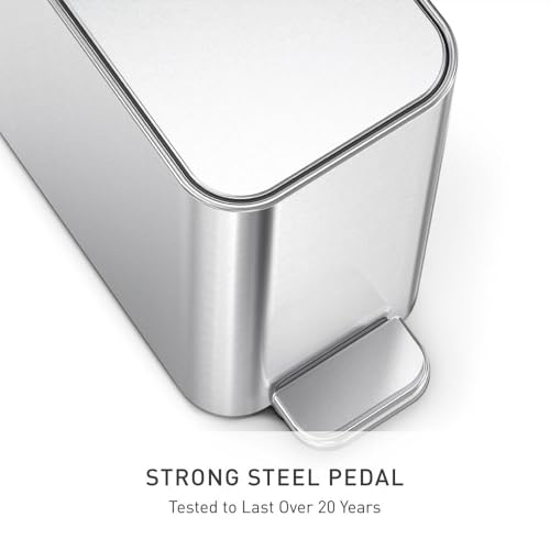 simplehuman-Slim-Step-Can-5L-13-Gallon-Compact-Bathroom-Trash-Can-Liner-Pocket-Sleek-Internal-Hinge-150000-Step-All-Steel-Pedal-Lid-Shox-Silent-Close-Brushed-Stainless-Steel