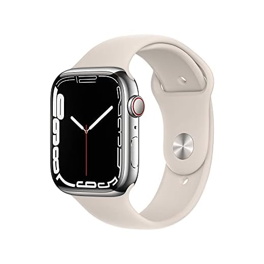 Apple Watch Series 7 GPS + Cellular • 45 mm rostfri stålboett silver • Sportband stjärnglans – standard