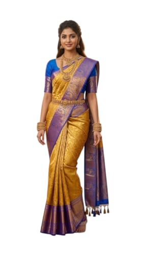 Image of VFCollections Women's Traditional Handloom Kanchipuram Silk Saree | Rich Zari Woven Design | Unstitched Blouse Piece