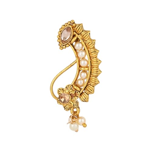 Image of I Jewels Gold Plated Traditional Non Piercing Maharashtrian Pearl Nath For Women