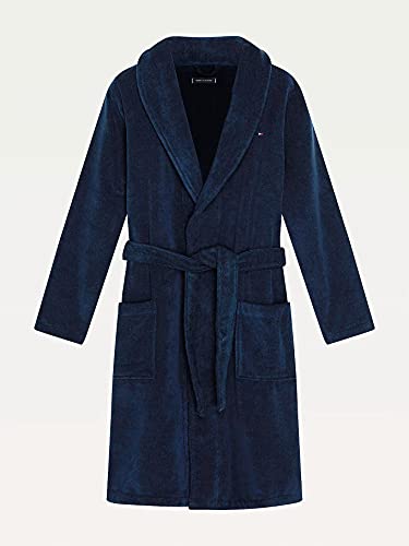 Tommy Hilfiger Plush Cotton Shawl-Style Men's Bathrobe, Navy X-Large4