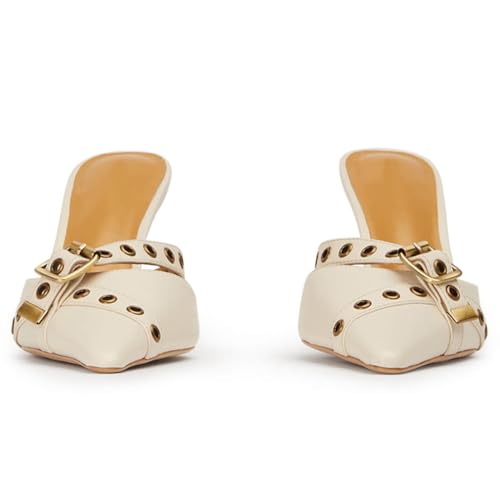 Yishaweiqi Buckle Strap Kitten Heels for Women Slip On Dress Pumps Shoes Pointed Toe Mule Sandals4