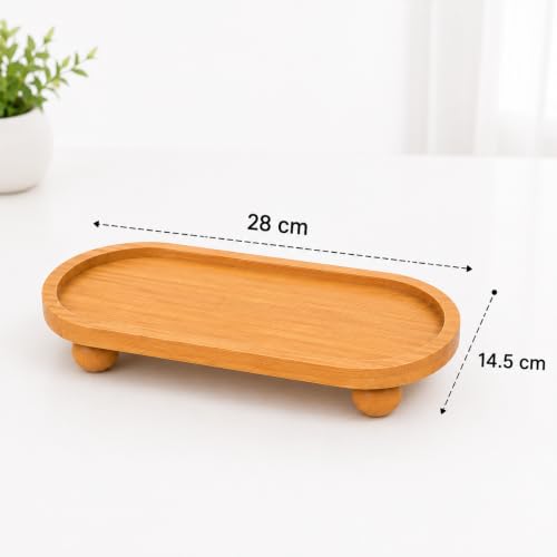 Image of CURATED CART Wooden Display Riser, Pedestal Stand for Bathroom Decor, Kitchen Counter Shelf Spice Rack Organizer, Plant Stand, Display Shelf for Cosmetics (PedaStal-Oval-28CM)