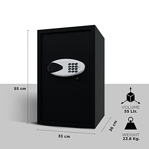 "Secure Your Home with Safilo Digital 2 Ozone Safe Locker - 55L Capacity, Dual PIN Code System, Emergency Key, 2-Year Warranty, & Sleek Black Design!"