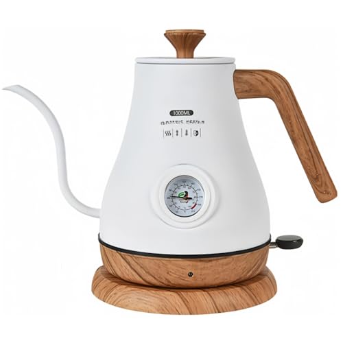 Kiwet電気ケトル ドリップケトル 1L コーヒーポット コーヒー向け電気ケトル 空焚き防止/細口 ドリップ コーヒーケトル 電気ポット ドリップ ポット コンパクト お手入れ簡単 (26*22*28*,ホワイト)