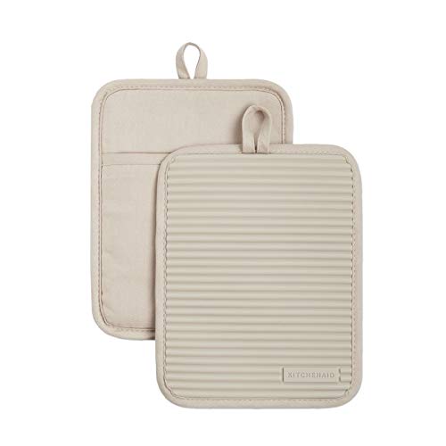KitchenAid Ribbed Soft Silicone Pot Holder 2-Pack Set, Milkshake Tan, 7"x9" image 2