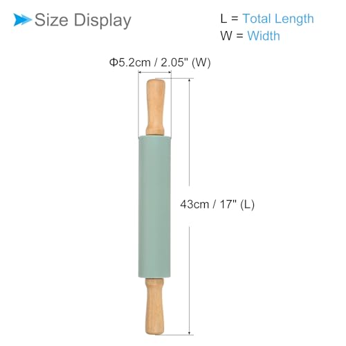 CoCud Silicone Rolling Pins, 17" Length, Silicone & Oak Non-Stick Ergonomic Wooden Handle Fondant Dough Roller Dark Green - (Applications: for Baking DIY Projects) - Image 2