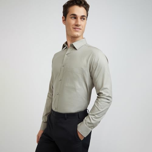 Image of Raymond Men's Pure Cotton Solid Pattern Slim Fit Semi Cutaway Collar Full Sleeve Formal Shirt
