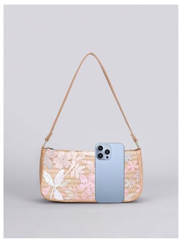 Verdusa Women's Beaded Floral Square Sequin Bag Top Handle Underarm Shoulder Handbags3