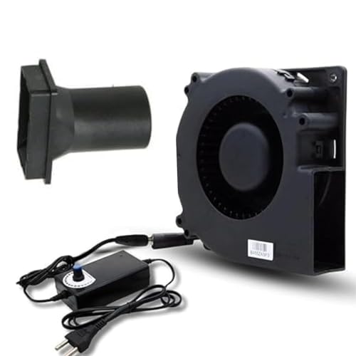 Image of Lighting Hub 6000 RPM 120mm x 32mm Square DC Blower Fan, Nozzle 12V, with 120V - 240V AC Plug, Variable Speed Controller, Centrifugal, for Outdoor Barbecues, Cooking, Wood Stove