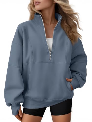 Image of AUTOMET Women's Quarter Zip Oversized Sweatshirt Fleece Mock Neck Pullover