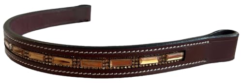 Equitem Large Light Topaz Rectangular Crystal Bling Leather English Browband (Brown Leather, Horse 16