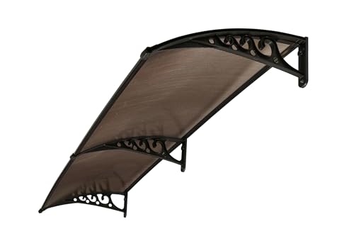 Image of CHENNAI Window Blinds and Shades DIY Polycarbonate Awning (Engineered Plastic Brackets) Window Sunshade Door Weather Shed Rain Canopy Awnings - 8'Widthx3'Depth (Black Brackets & Bronze Sheets)