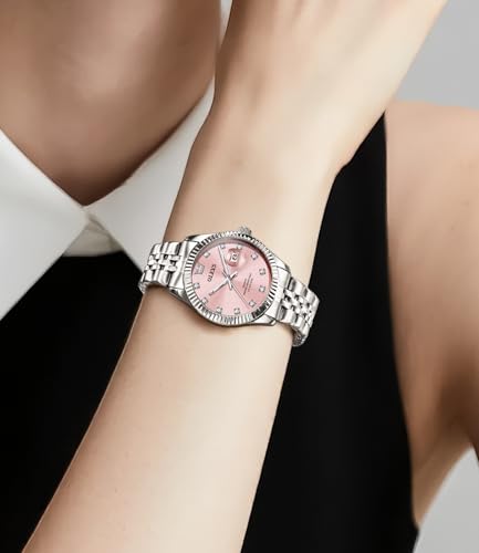 Image of OLEVS Gold Watches for Women Original Luxury Small Square Diamond Wrist Watch Analog Quartz Stainless Steel Waterproof Stylish Ladies Watch Date