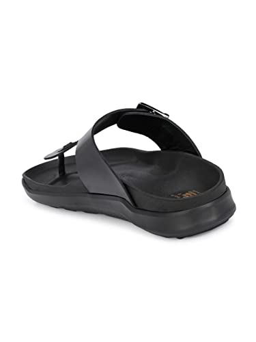 Image of HITZ Men's Black Leather Casual Open Toe Slippers