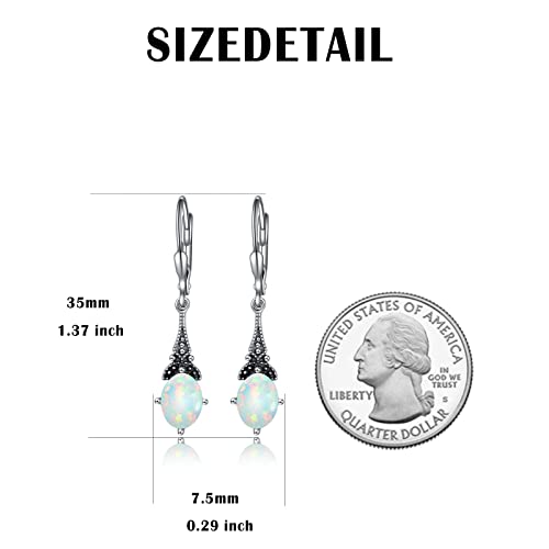 Opal Earrings For Women Sterling Silver Vintage Retro Leverback Earrings With Oval Simulated White Opal, June Birthstone Earrings Gifts For Women #TOP3