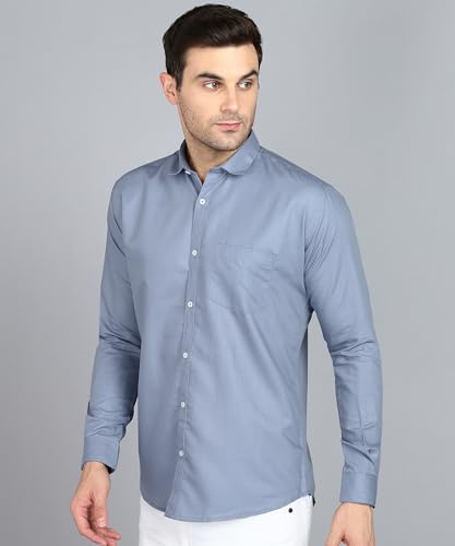 Image of MILDIN Men's Pure Cotton Striped Printed Shirt with Spread Collared Neck Full Sleeve Curved Hemline Button Closure and Regular Fit | Shirt for Man