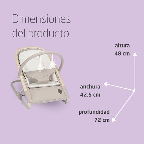 Miniatura 8 de Maxi-Cosi Kori Hamaca Bebé 2 En 1 Con Arco De Juegos, 0-2 Años, Máx.15 Kg, Balamcin Bebe, 3 Posiciones De Reclinación Una Sola Mano, Ligera Y Compacta, Arnés Easy-In, Eco Care, Classic Beige