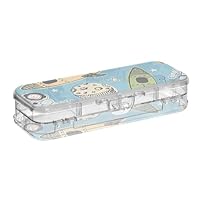 ISAOA Pencil Case Astronaut Moon Spaceship Space Rocket Pencils Box with Snap Lid,Double Deck Clear Stationery Pen Case with 4 Rulers Dividing Pen Storage Organiser for School Office