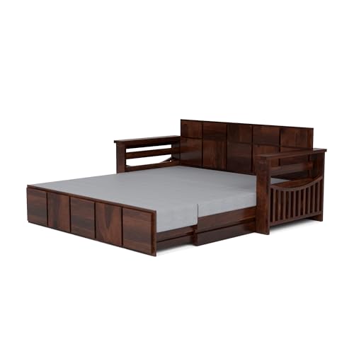 Image of Mamta Furniture Sheesham Wood Queen Size Sofa Cum Bed | Walnut Finish | Convertible Storage Bed | Master Bedroom | Guest Room | DIY Assembly | with Headboard