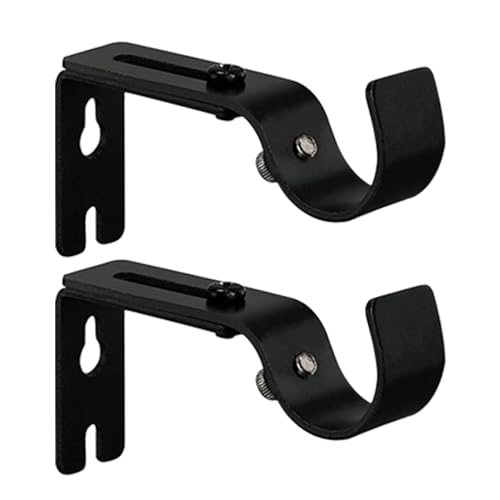 Curtain Rod Bracket, 1 inch Curtain Rod Holders Set of 2, Adjustable Curtain Rod Brackets for Wall, Black