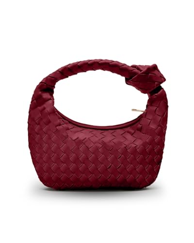 Woven Purse - Woven bags for women - Small Hobo Bags - Fashion Knotted Top Handle Handbags Clutch - Soft Vegan Leather - Burgundy