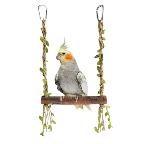 Bird Swing Stand, Parrot Playstand Bird Perch Rope Swing Hanging Toy Cage Hanging Toy Wood Training Holder Exercise Stand for Lovebird Budgie Finches Cockatiel Cockatoo Budgie Lovebird Finch
