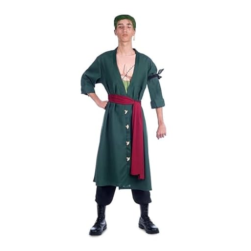 My Other Me - Disfraz para hombre adulto de Roronoa Zoro verde con crema para el pelo, pendientes, chaqueta, pañuelo, fajín y pantalón talla M. Navega entre aventuras y desafíos con estilo épico | Ya disponible en tu tienda friki favorita! En mundofriki.es!